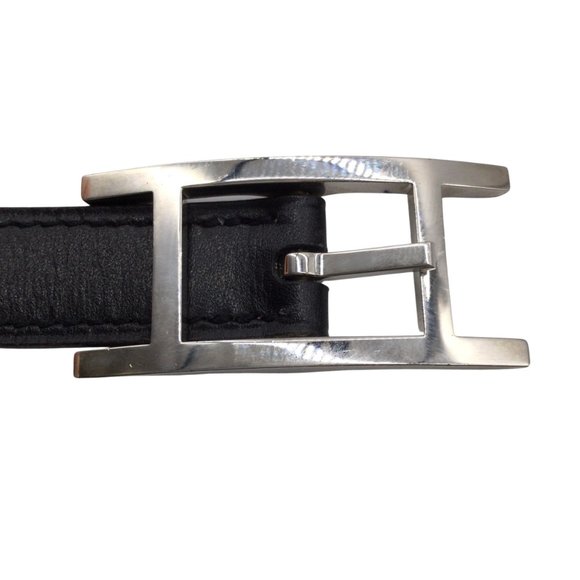 Hermès Black / Silver Signature H Buckle Thin Leather Belt - Picture 8 of 10